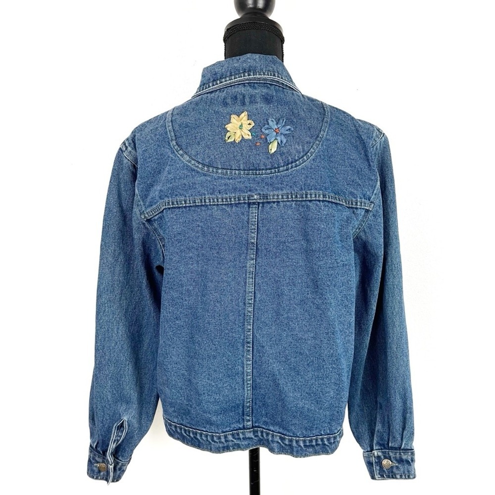 Vintage Womens Floral Embroidered Denim Jean Jacket LG Cottagecore Shabby Chic - Picture 4 of 12